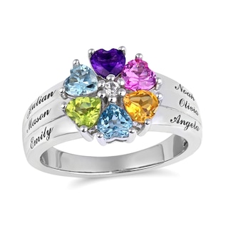 Mother's Heart-Shaped Family Birthstone Ring (2-6 Stones and Lines)
