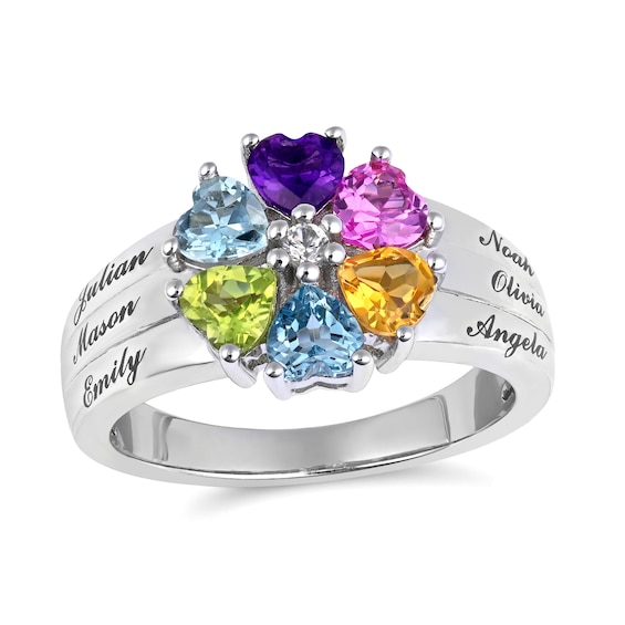 Mother's Heart-Shaped Family Birthstone Ring (2-6 Stones and Lines)