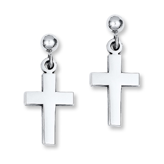 Cross Earrings 14K White Gold