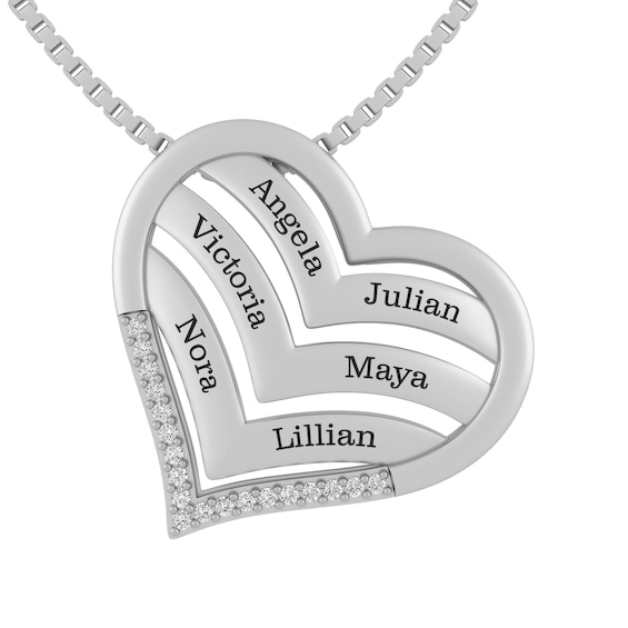 1/20 ct tw Diamond Family & Mother's Heart Necklace (6 Lines)