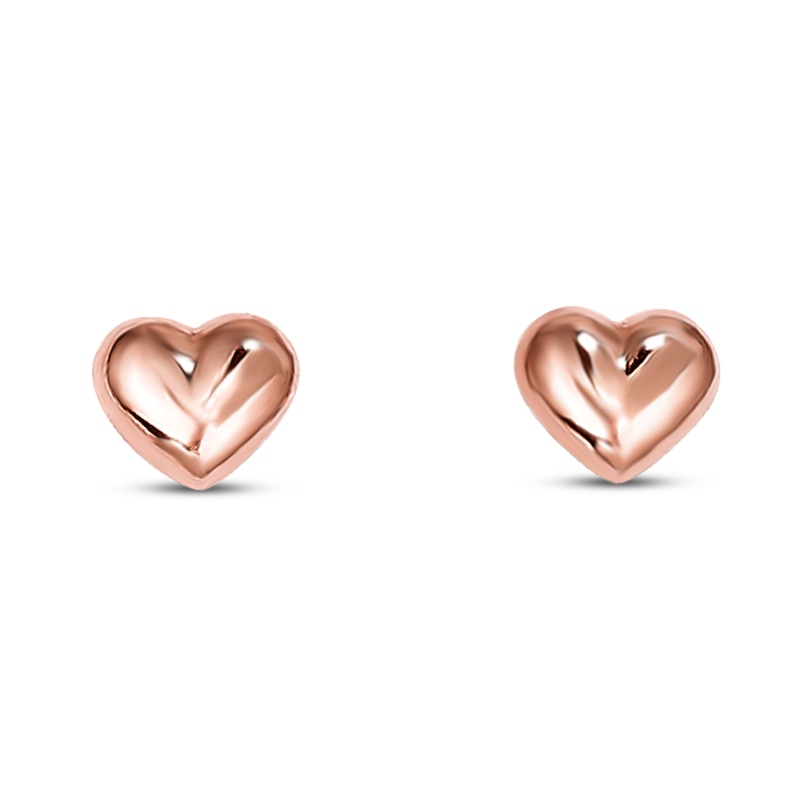 Main Image 1 of Puffed Heart Children's Earrings 14K Rose Gold