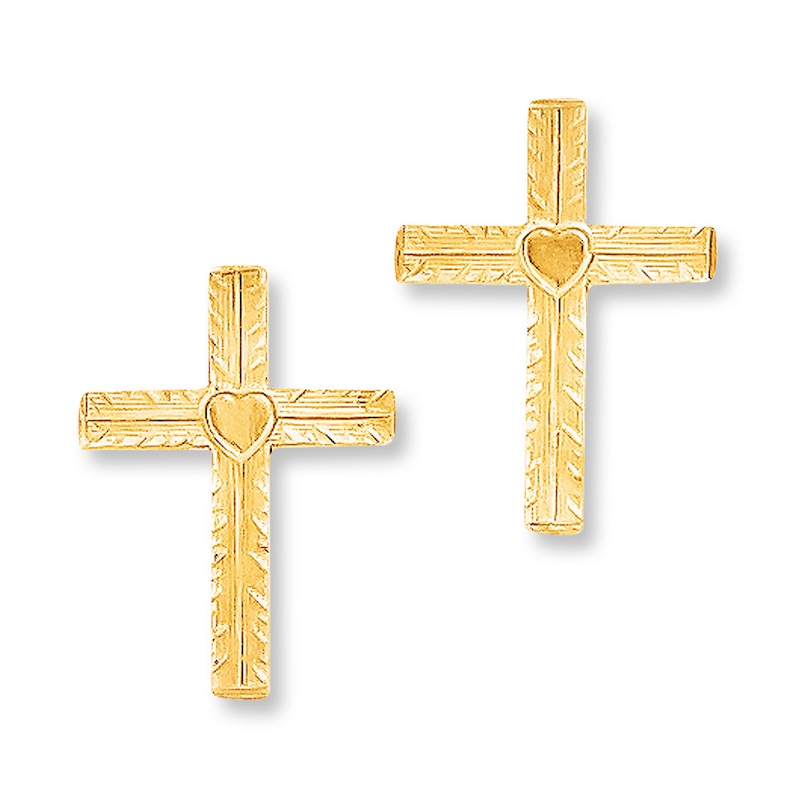 Main Image 1 of Cross Earrings 14K Yellow Gold