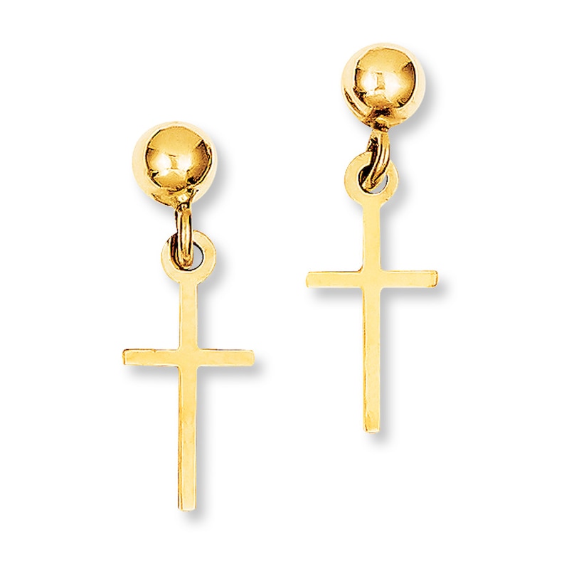 Cross Earrings 14K Yellow Gold