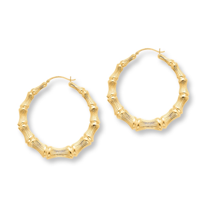 Main Image 1 of Bamboo Hoop Earrings Large 14K Yellow Gold