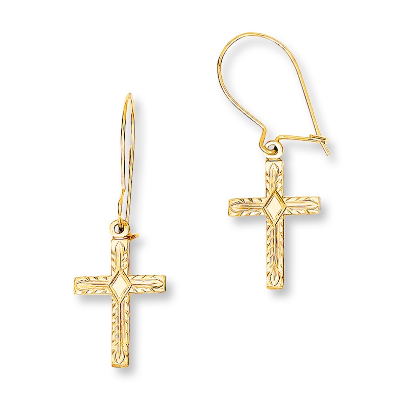 Main Image 1 of Cross Earrings 14K Yellow Gold