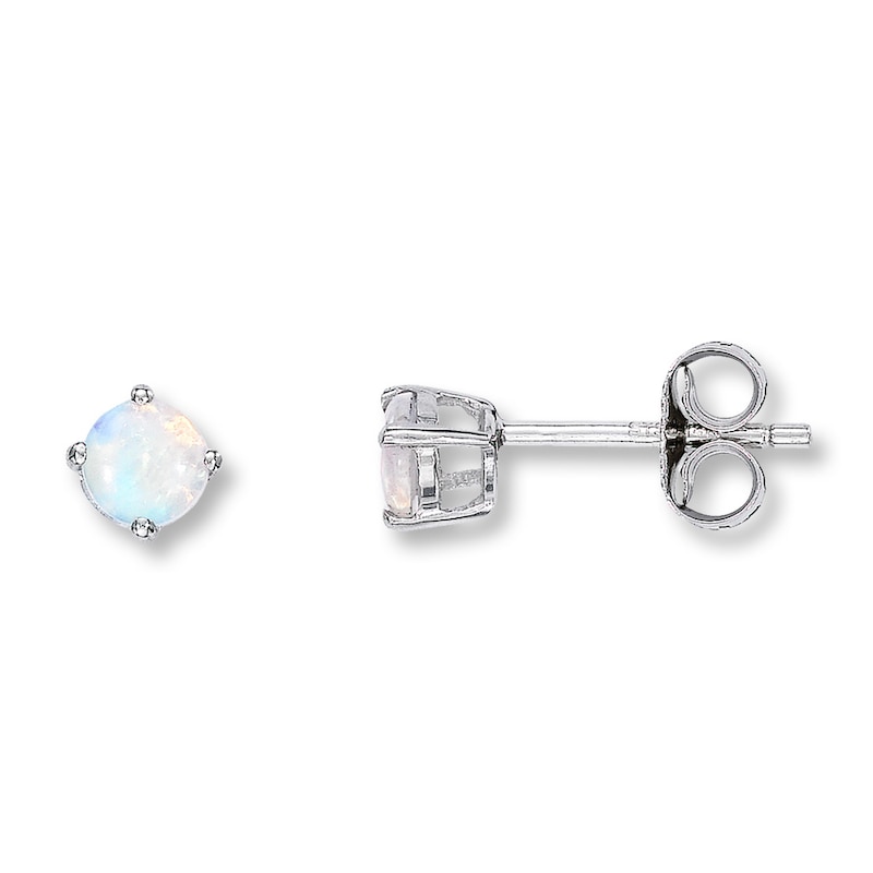 Main Image 1 of Lab-Created Opal Earrings Round-Cut 14K White Gold