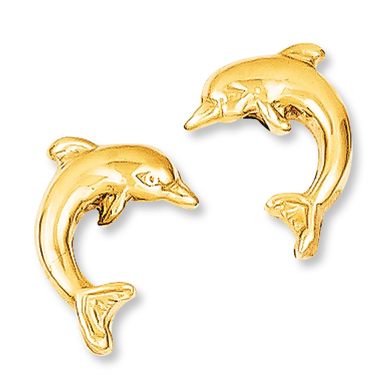 Dolphin Earrings 14K Yellow Gold