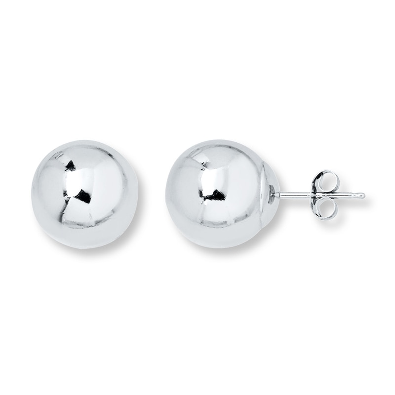 Ball Stud Earrings 10mm 14K White Gold