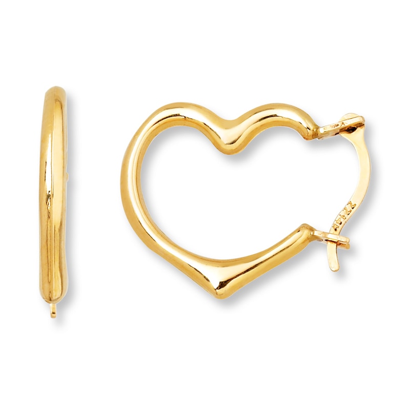 Main Image 1 of Heart Hoop Earrings 14K Yellow Gold