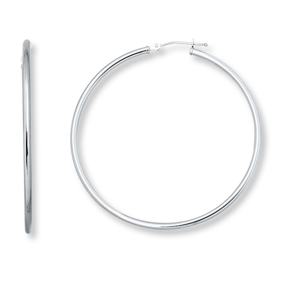 Hoop Earrings 14K White Gold 50mm | Kay