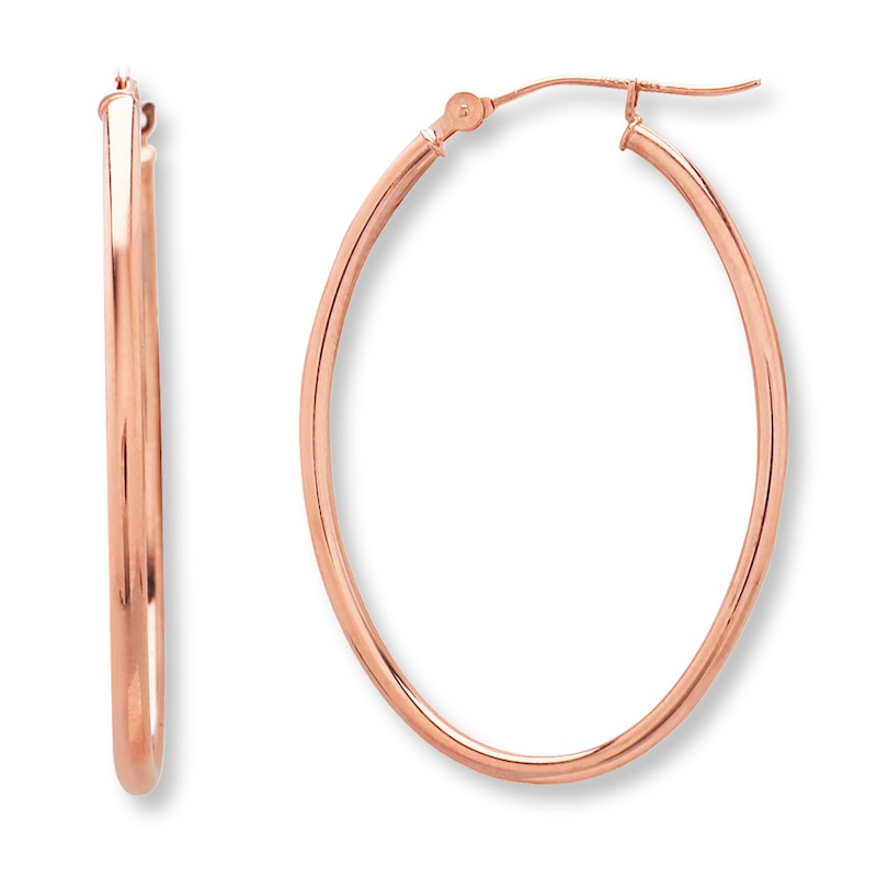 Main Image 1 of Oval Hoop Earrings 14K Rose Gold 32mm