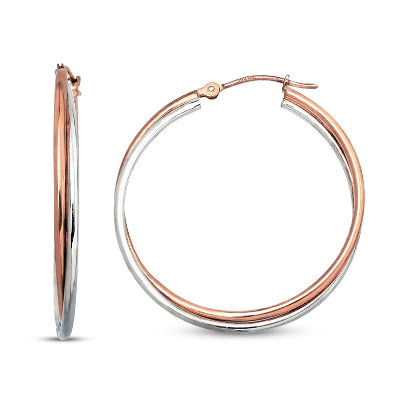Main Image 1 of Double Hoop Earrings 14K Two-Tone Gold 32.6mm