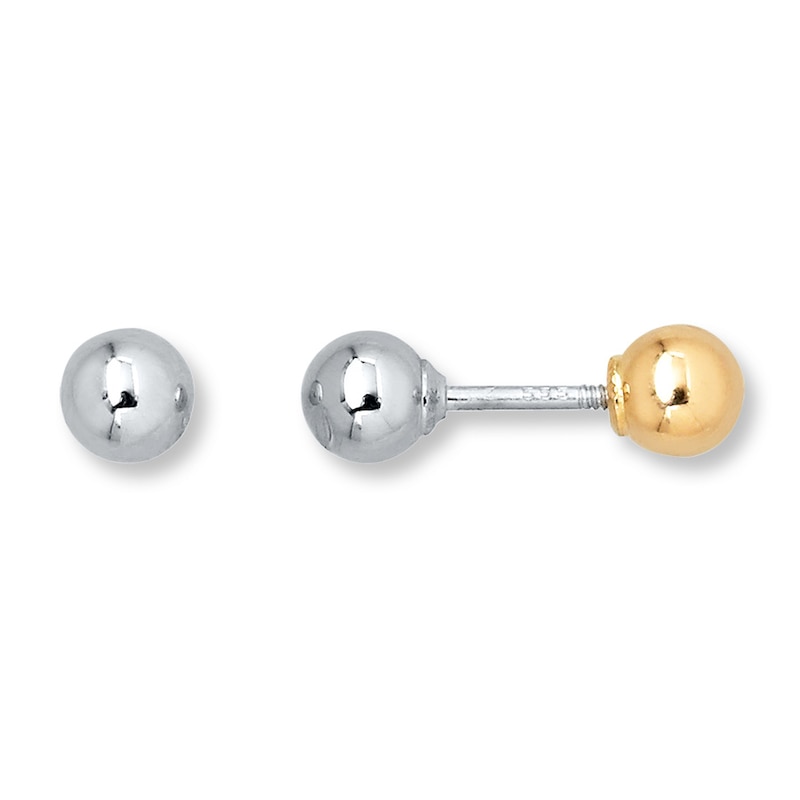 Main Image 1 of Children's Ball Earrings Reversible 14K Two-Tone Gold