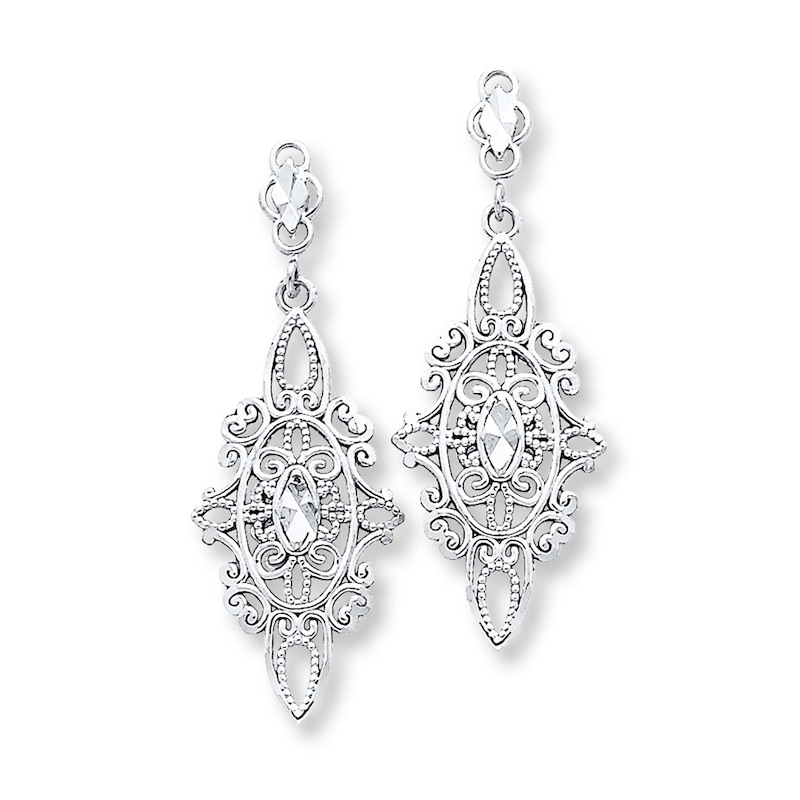 Filigree Dangle Earrings 14K White Gold