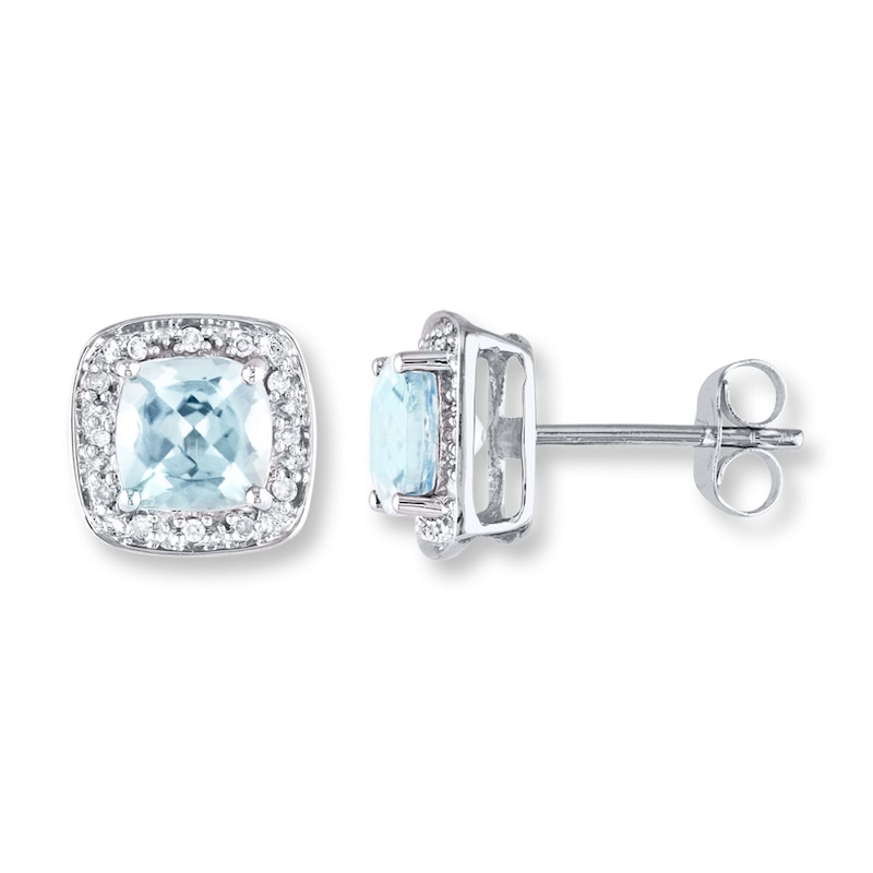 Main Image 1 of Aquamarine Earrings 1/10 ct tw Diamonds 10K White Gold