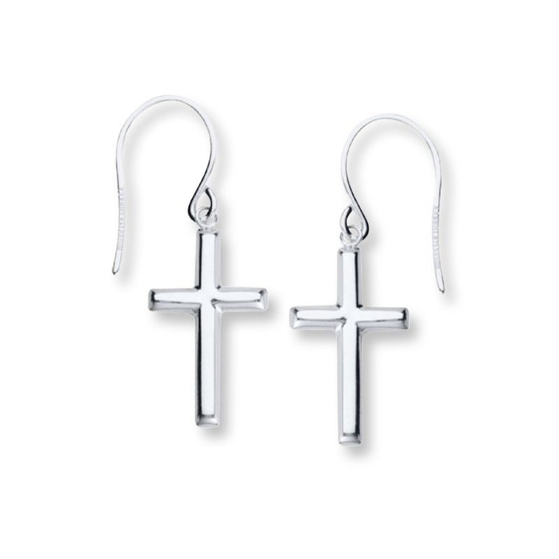 Main Image 1 of Cross Earrings 14K White Gold
