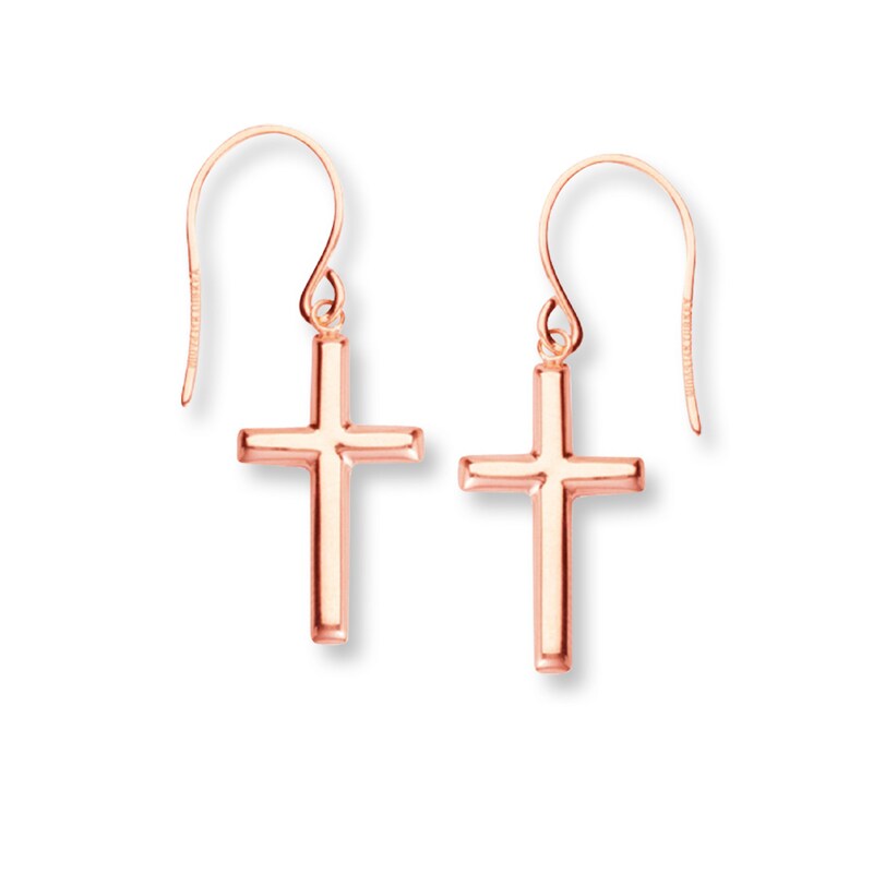 Main Image 1 of Cross Earrings 14K Rose Gold