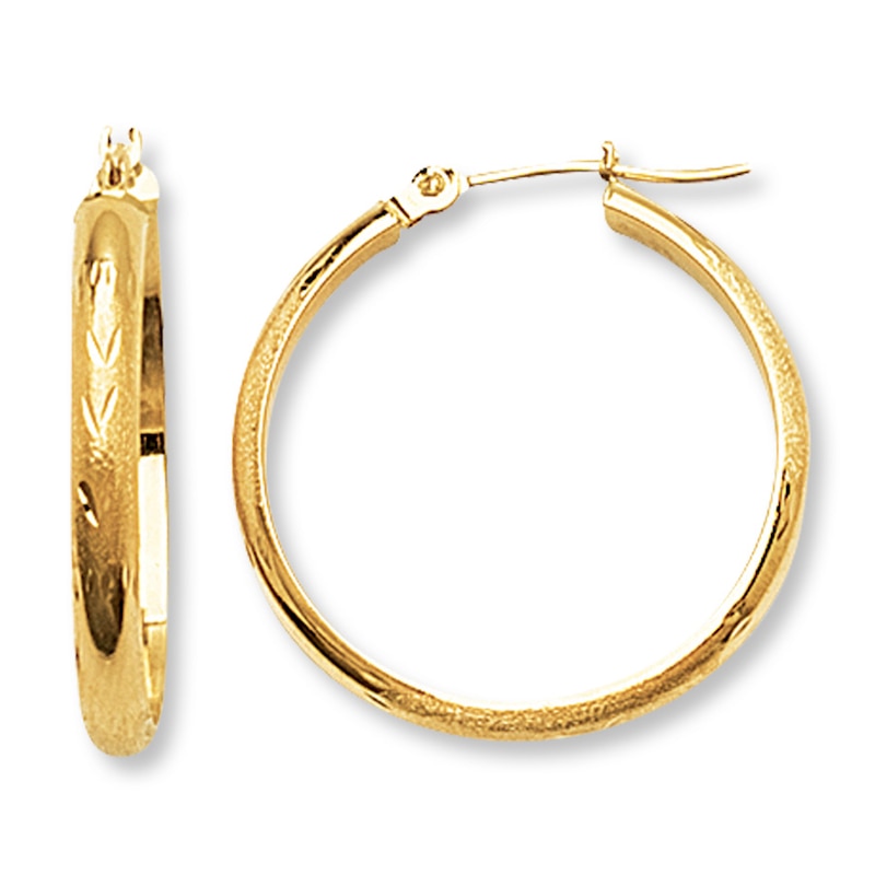 Main Image 1 of Etched Hoop Earrings 14K Yellow Gold 25mm