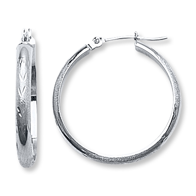 Main Image 1 of Etched Hoop Earrings 14K White Gold 25mm