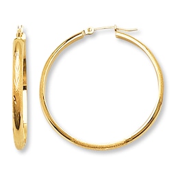 Etched Hoop Earrings 14K Yellow Gold 35mm