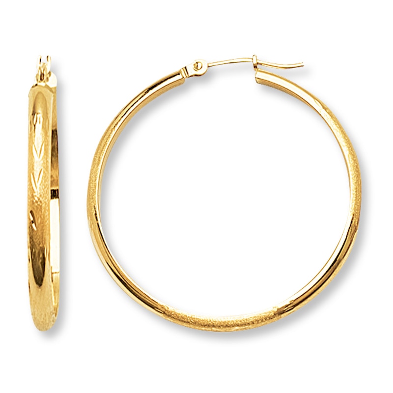 14K Yellow Solid Gold 3mm Hinged 35mm Diameter Hoop Earrings 1-3/8 