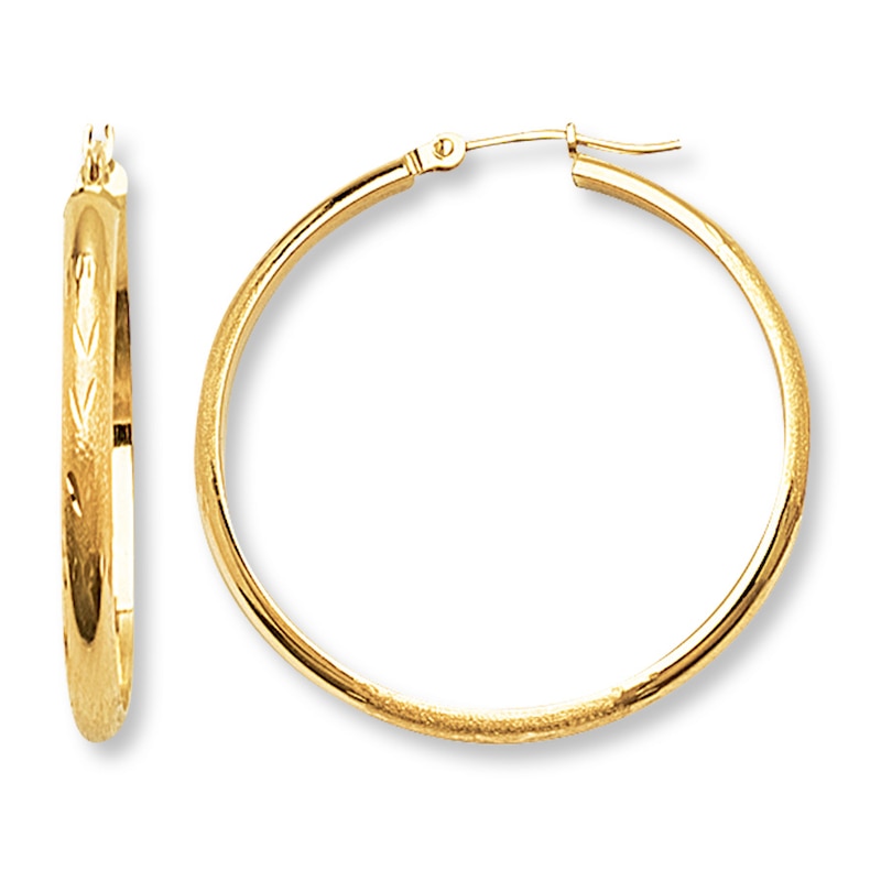 Main Image 1 of Etched Hoop Earrings 14K Yellow Gold 35mm