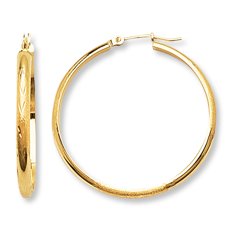 Etched Hoop Earrings 14K Yellow Gold 35mm | Kay