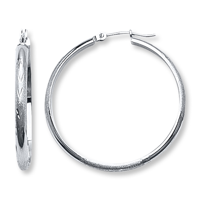 Etched Hoop Earrings 14K White Gold 35mm with 360