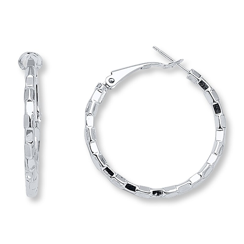 Florentine Hoop Earrings 14K White Gold 30mm