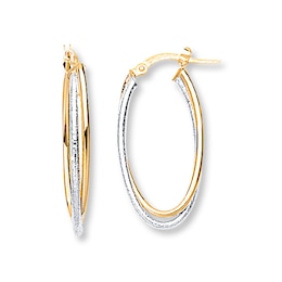 Oval Hoop Earrings 14K Two-Tone Gold