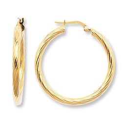 Twisted Hoop Earrings 14K Yellow Gold 30mm