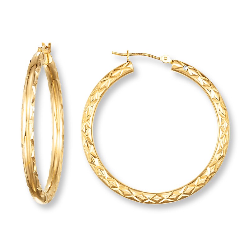 Textured Hoop Earrings 14K Gold Over Resin Kay