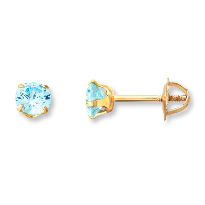 Main Image 1 of Children's Stud Earrings Blue Cubic Zirconia 14K Yellow Gold