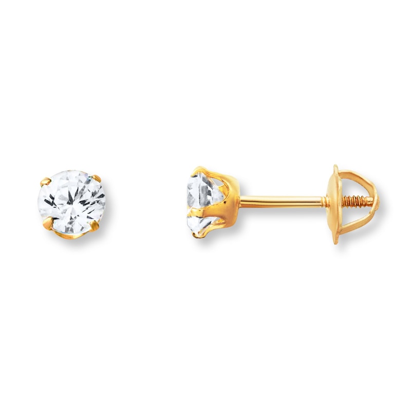 Main Image 1 of Children's Stud Earrings Cubic Zirconia 14K Yellow Gold