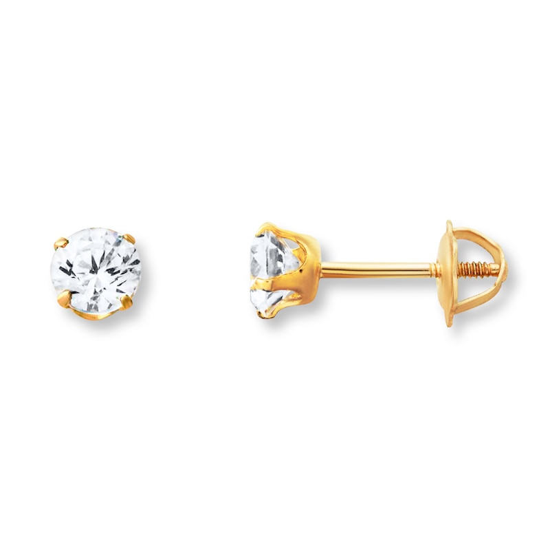 Children's Stud Earrings Cubic Zirconia 14K Yellow Gold