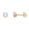 Children's Stud Earrings Purple Cubic Zirconia 14K Yellow Gold