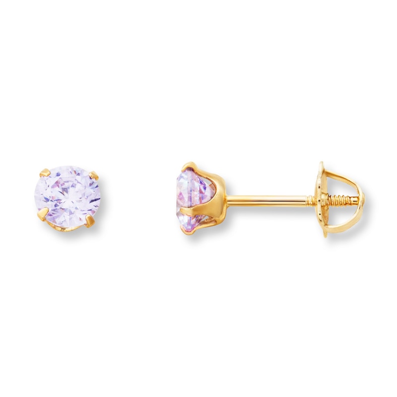 Main Image 1 of Children's Stud Earrings Purple Cubic Zirconia 14K Yellow Gold