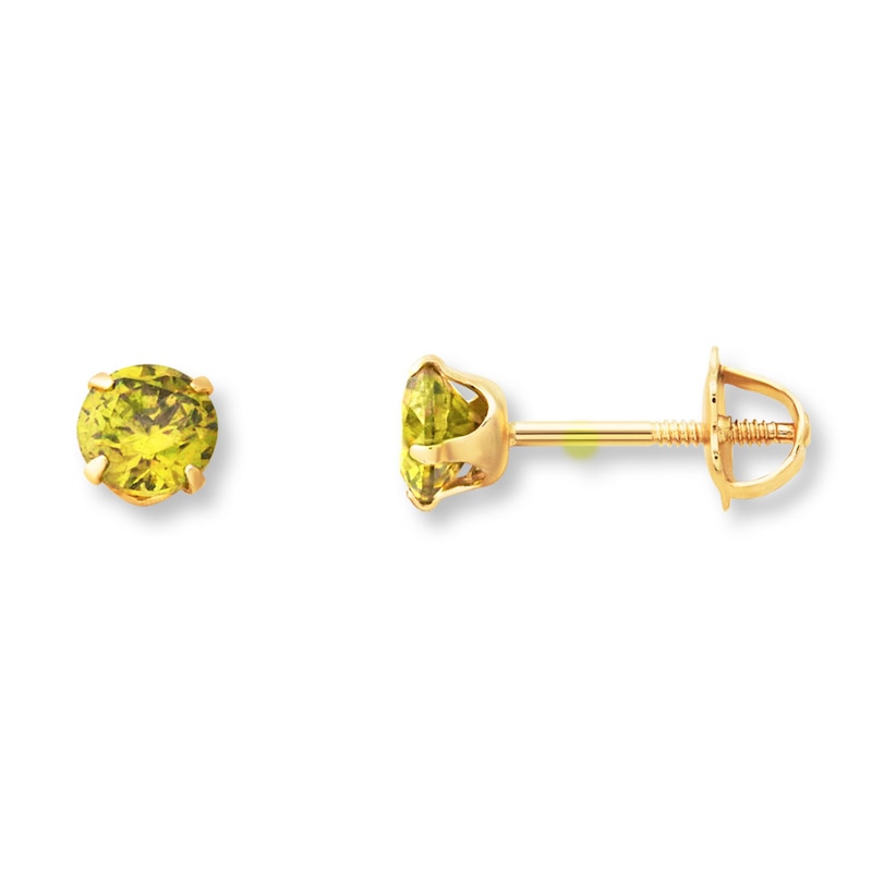 Main Image 1 of Children's Stud Earrings Green Cubic Zirconia 14K Yellow Gold