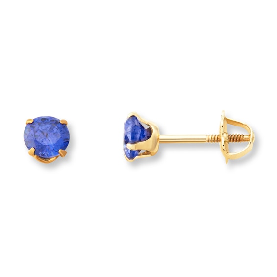 Children's Stud Earrings Blue Cubic Zirconia 14K Yellow Gold