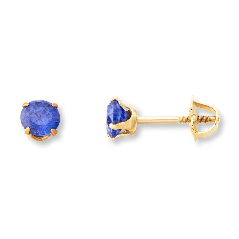 Main Image 1 of Children's Stud Earrings Blue Cubic Zirconia 14K Yellow Gold