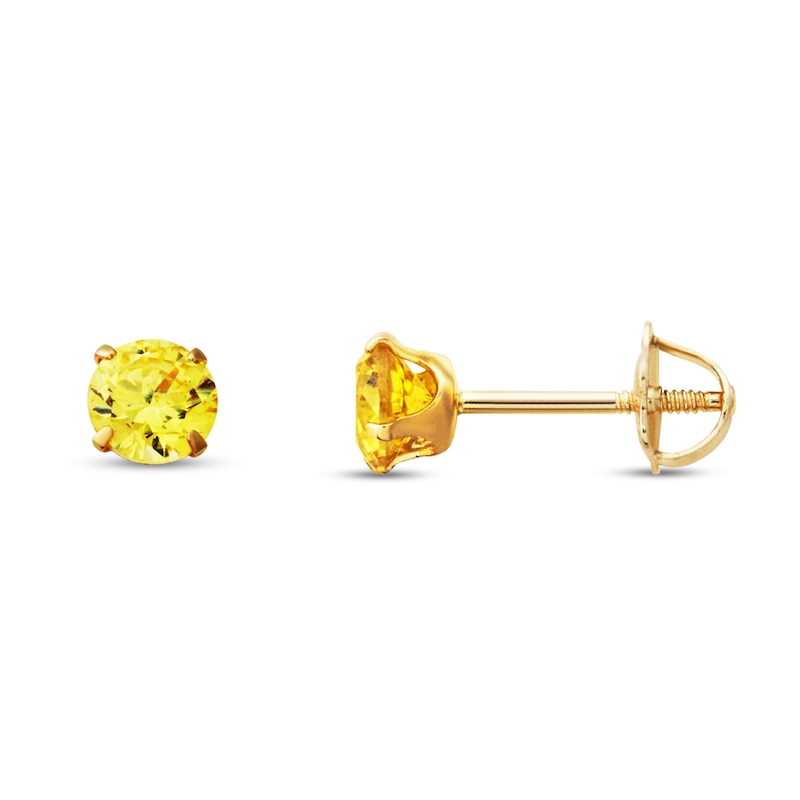 Children's Stud Earrings Yellow Cubic Zirconia 14K Yellow Gold