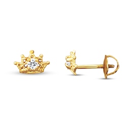 Children's Crown Earrings Cubic Zirconia 14K Yellow Gold