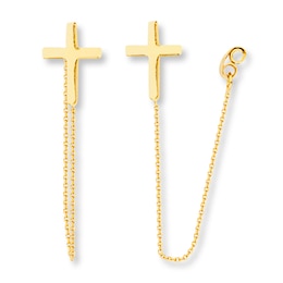 Cross Front-Back Earrings 14K Yellow Gold