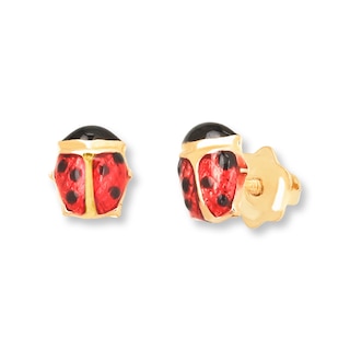 Children's Ladybug Earrings 14K Yellow Gold