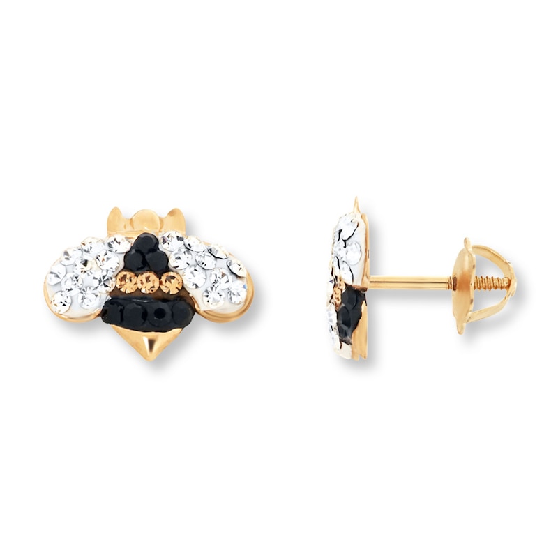 Main Image 1 of Children's Crystal Bee Earrings 14K Yellow Gold
