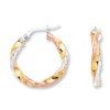 Thumbnail Image 1 of Twisted Hoop Earrings Satin Finish 14K Tri-Tone Gold
