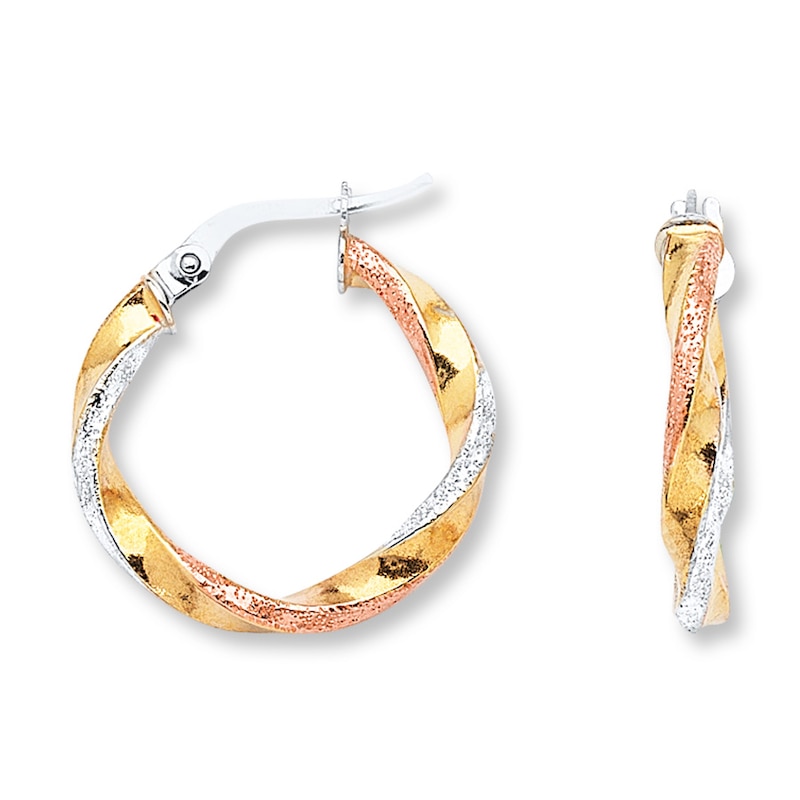 Main Image 1 of Twisted Hoop Earrings Satin Finish 14K Tri-Tone Gold