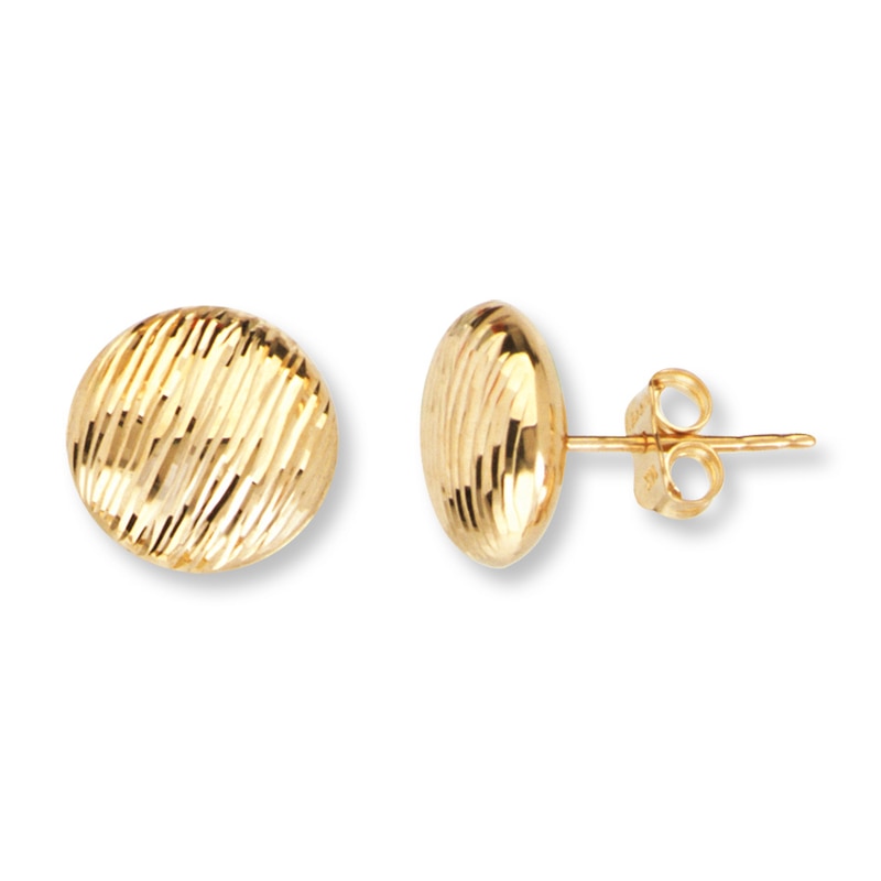 Main Image 1 of Textured Button Earrings 14K Yellow Gold