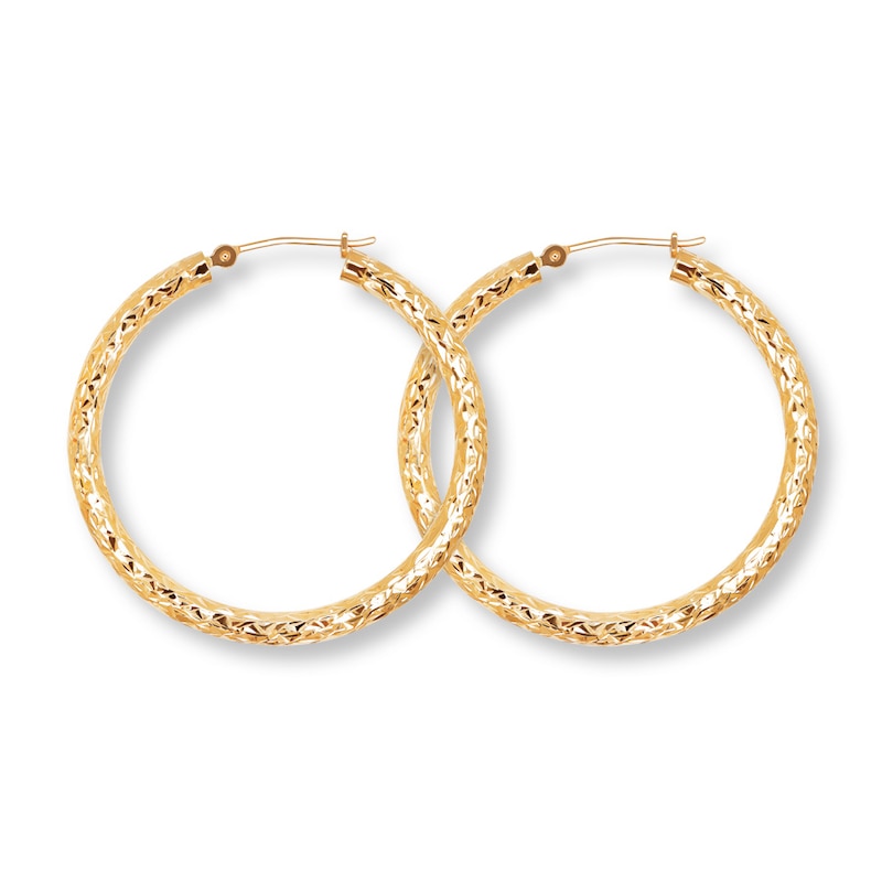 Textured Hoop Earrings 14K Yellow Gold