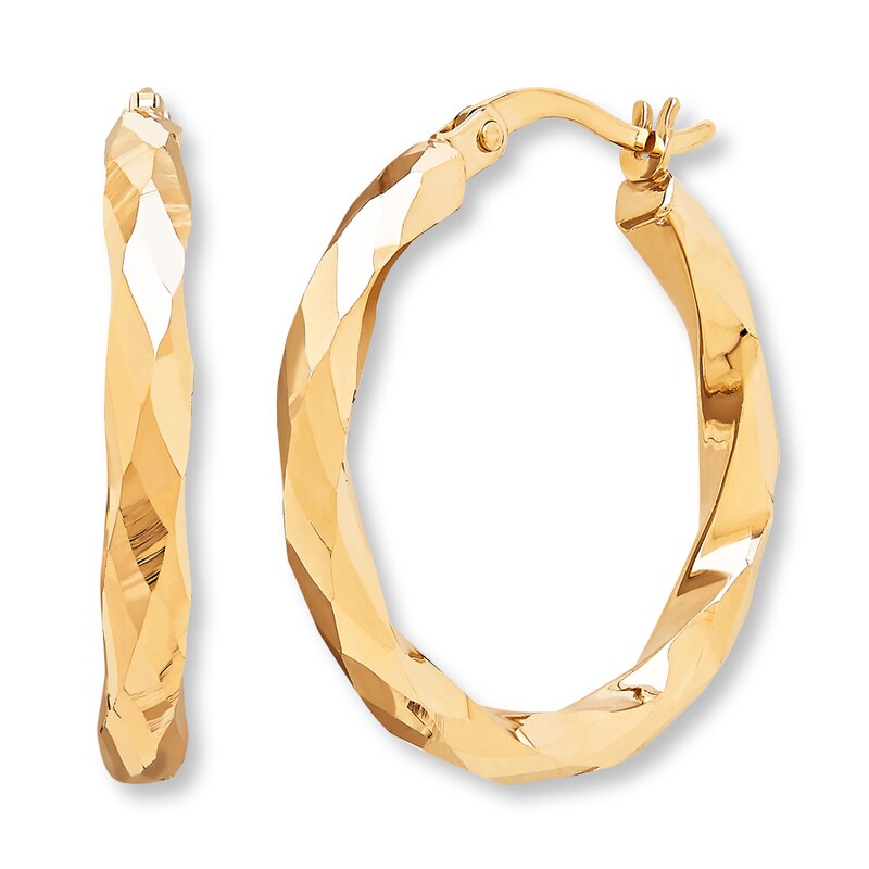 Faceted Hoop Earrings 10K Yellow Gold